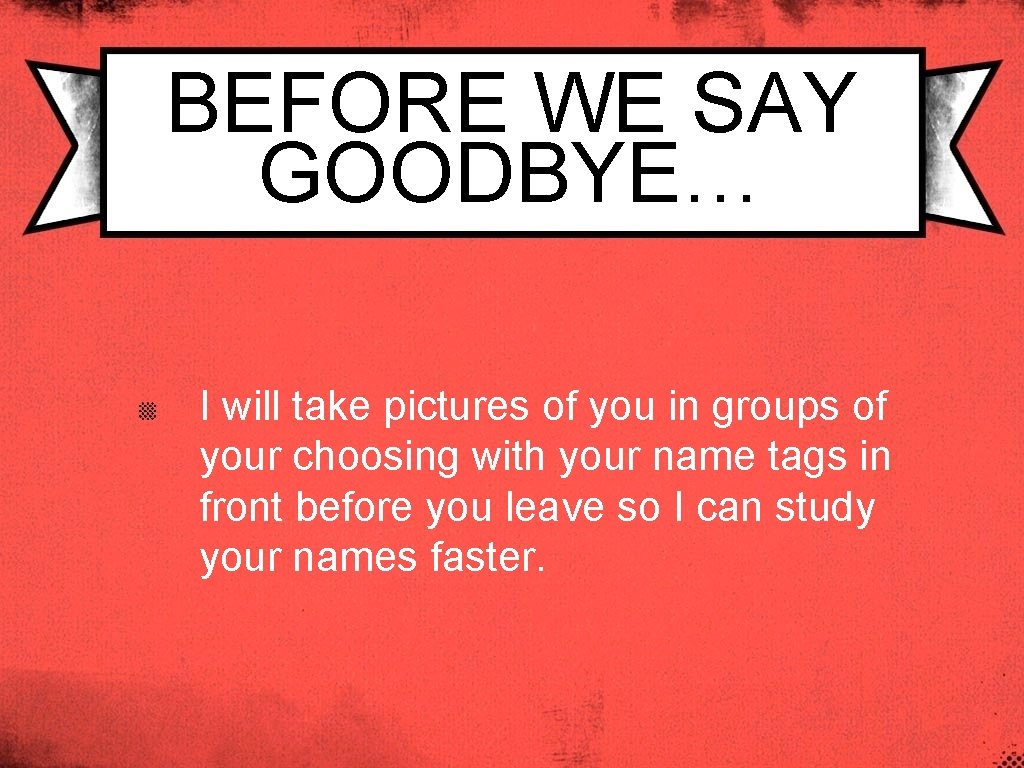 BEFORE WE SAY GOODBYE… I will take pictures of you in groups of your