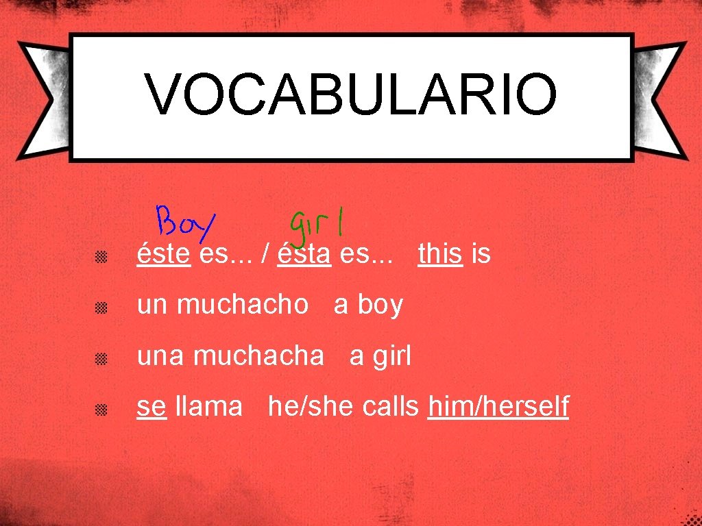 VOCABULARIO éste es. . . / ésta es. . . this is un muchacho