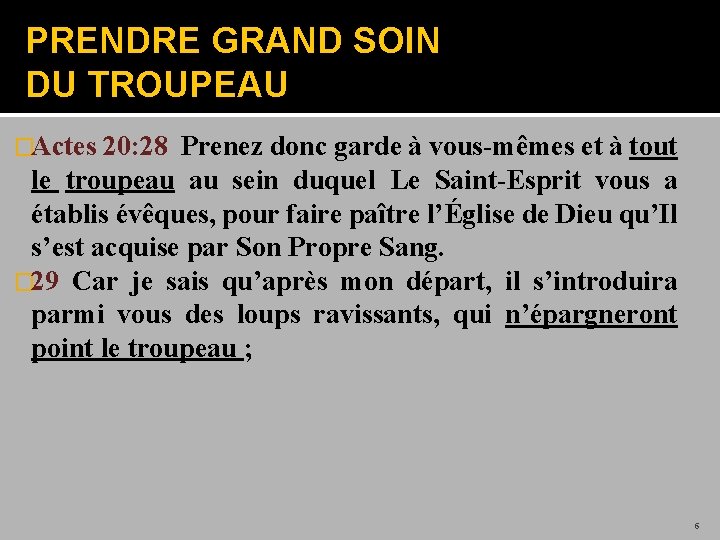 PRENDRE GRAND SOIN DU TROUPEAU �Actes 20: 28 Prenez donc garde à vous-mêmes et
