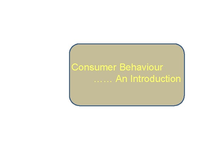 Consumer Behaviour …… An Introduction 