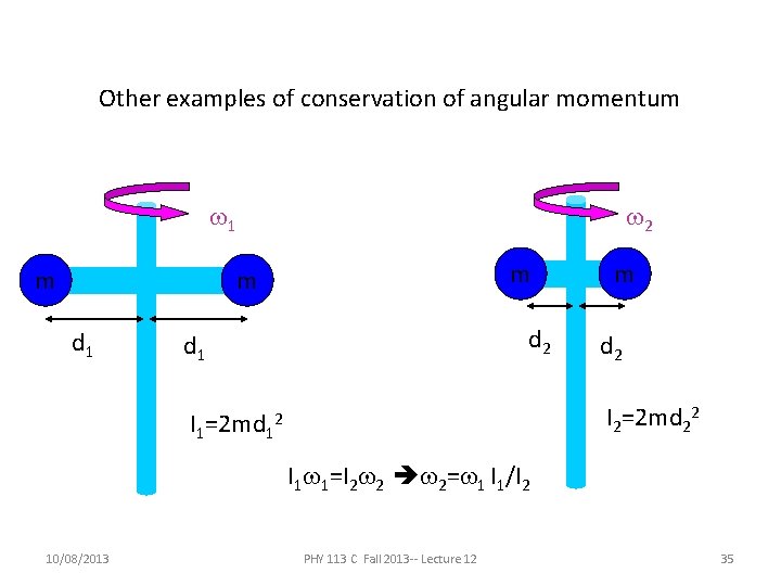 Other examples of conservation of angular momentum w 1 m w 2 m m Other examples of conservation of angular momentum w 1 m w 2 m m