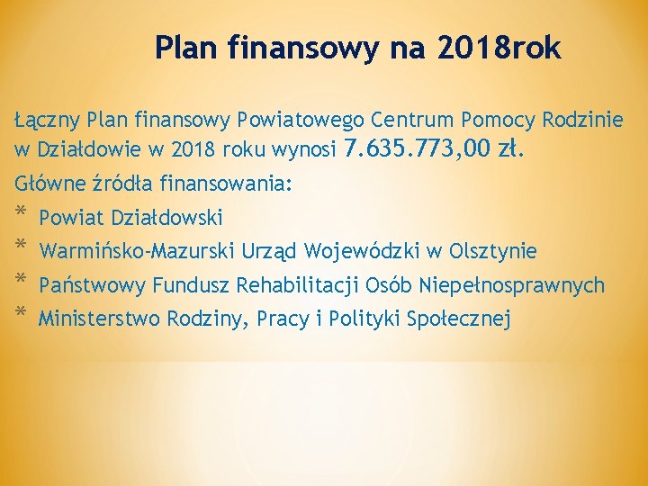 Plan finansowy na 2018 rok Łączny Plan finansowy Powiatowego Centrum Pomocy Rodzinie w Działdowie