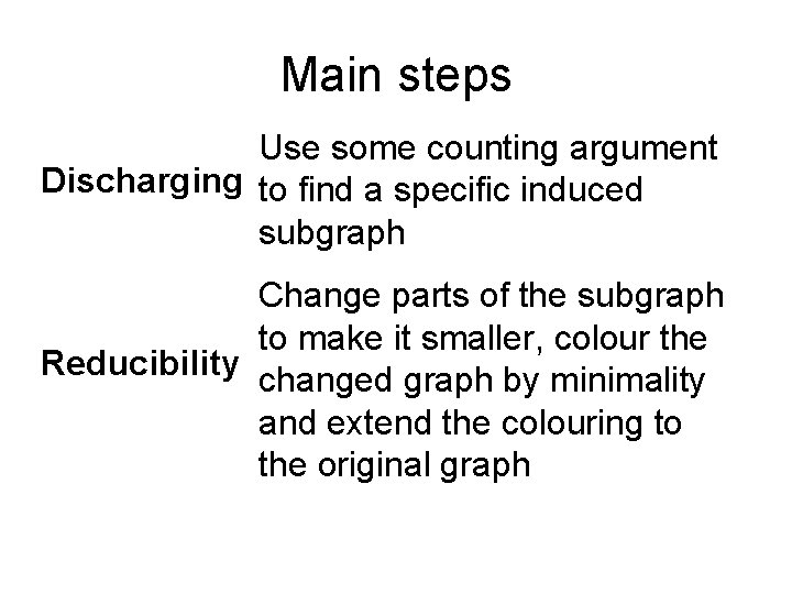 Main steps Use some counting argument Discharging to find a specific induced subgraph Change
