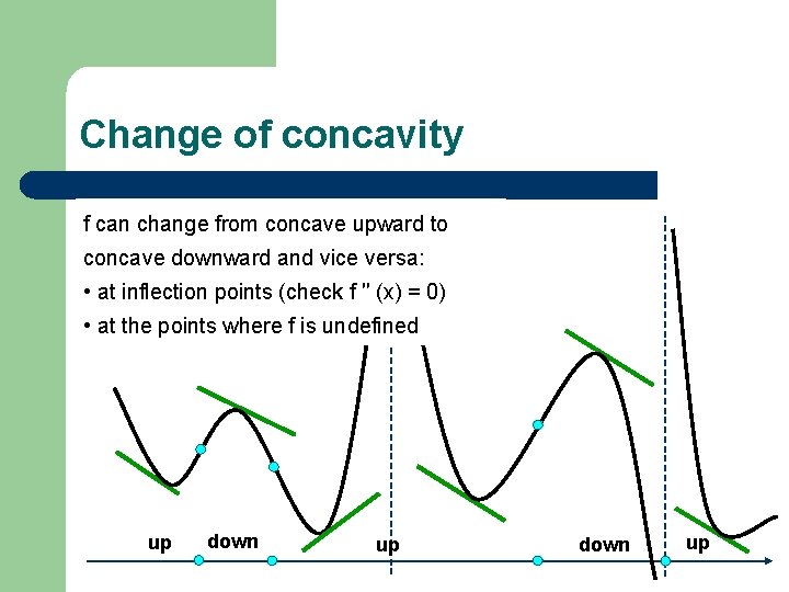 Change of concavity f can change from concave upward to concave downward and vice