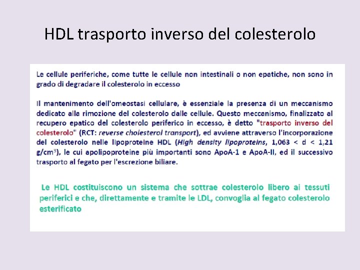 HDL trasporto inverso del colesterolo 