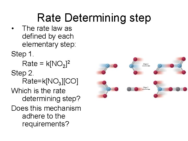 Rate Determining step • The rate law as defined by each elementary step: Step