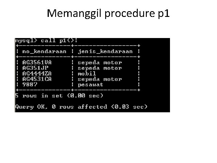 Memanggil procedure p 1 