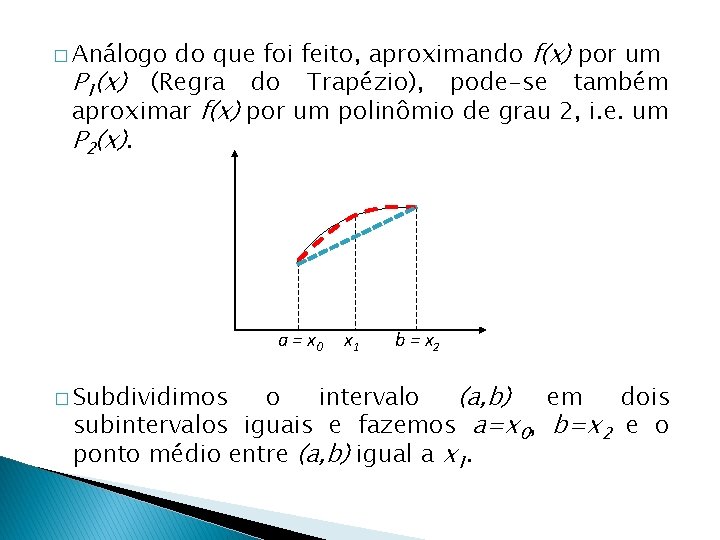 do que foi feito, aproximando f(x) por um P 1(x) (Regra do Trapézio), pode-se