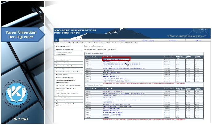 Kayseri Üniversitesi Ders Bilgi Paketi 26. 2. 2021 33 