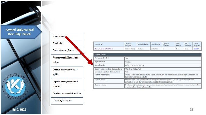 Kayseri Üniversitesi Ders Bilgi Paketi 26. 2. 2021 35 