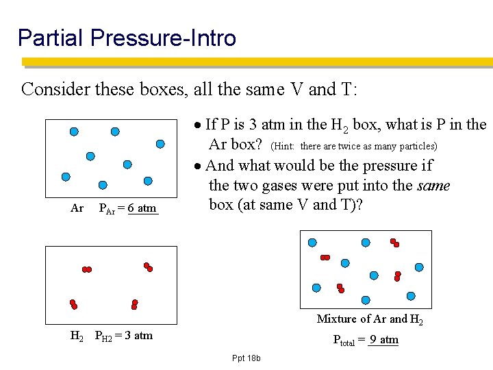 Partial Pressure-Intro Consider these boxes, all the same V and T: Ar PAr =