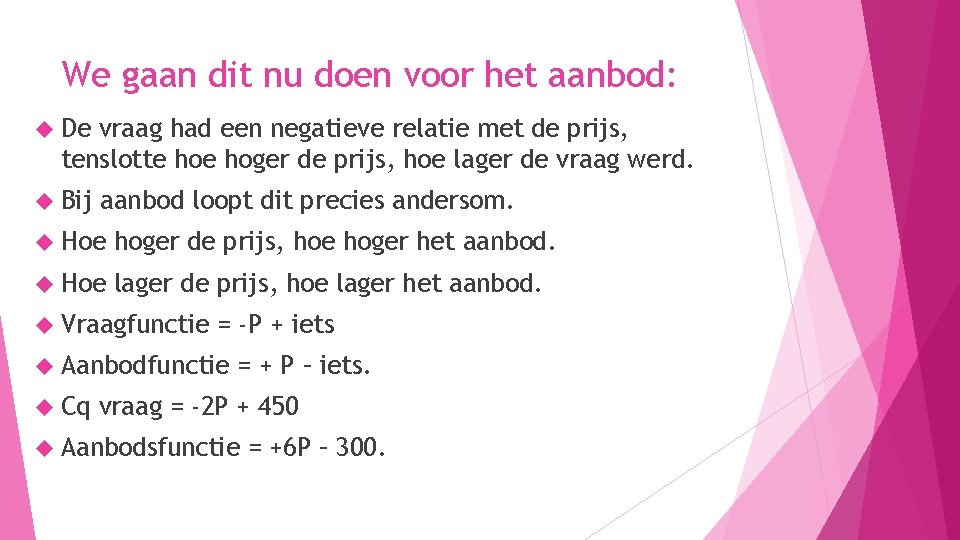 We gaan dit nu doen voor het aanbod: De vraag had een negatieve relatie We gaan dit nu doen voor het aanbod: De vraag had een negatieve relatie