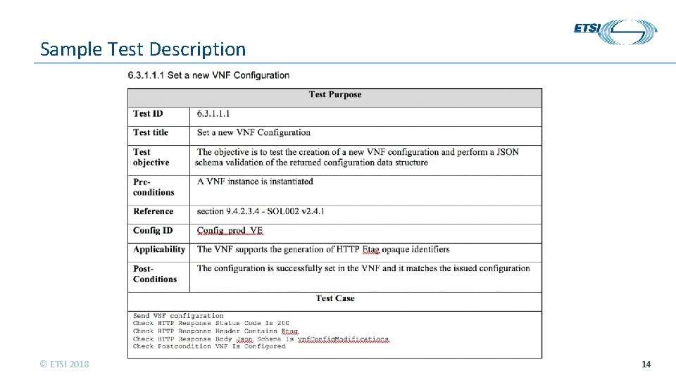 Sample Test Description © ETSI 2018 14 