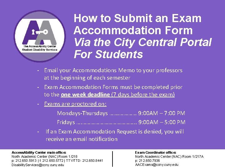 How to Submit an Exam Accommodation Form Via the City Central Portal For Students