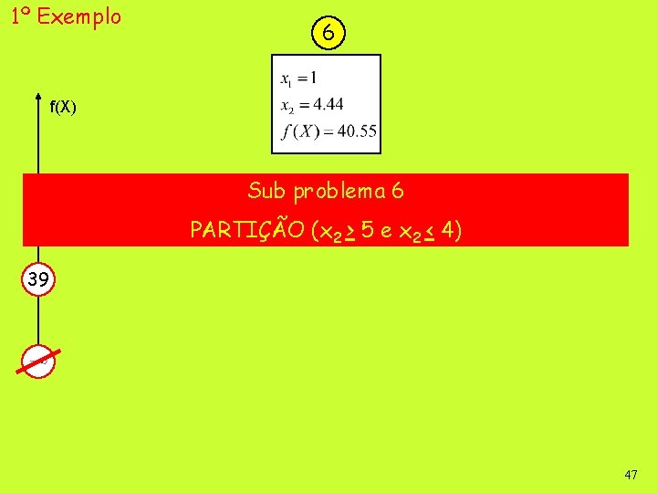 1º Exemplo 6 f(X) Sub problema 6 PARTIÇÃO (x 2 > 5 e x
