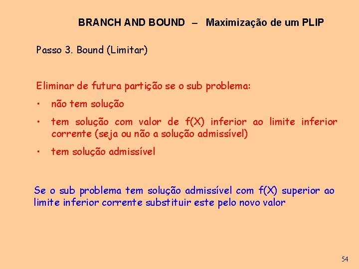 BRANCH AND BOUND – Maximização de um PLIP Passo 3. Bound (Limitar) Eliminar de