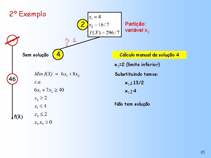2º Exemplo 2 Partição: variável x 2 < 2 Sem solução 4 Cálculo manual