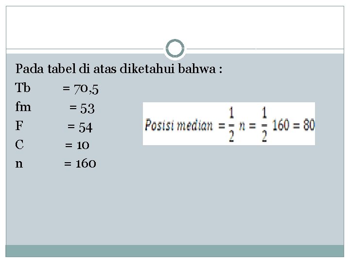 Pada tabel di atas diketahui bahwa : Tb = 70, 5 fm = 53