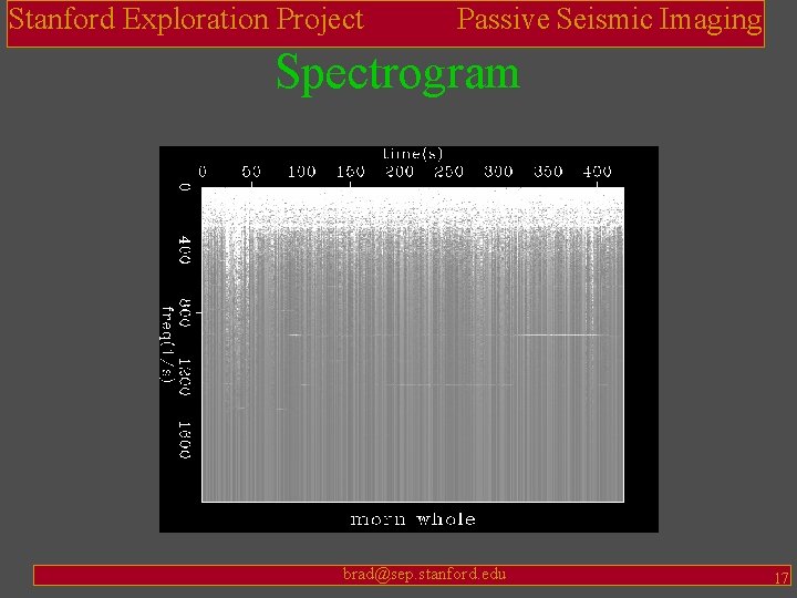 Stanford Exploration Project Passive Seismic Imaging Spectrogram brad@sep. stanford. edu 17 