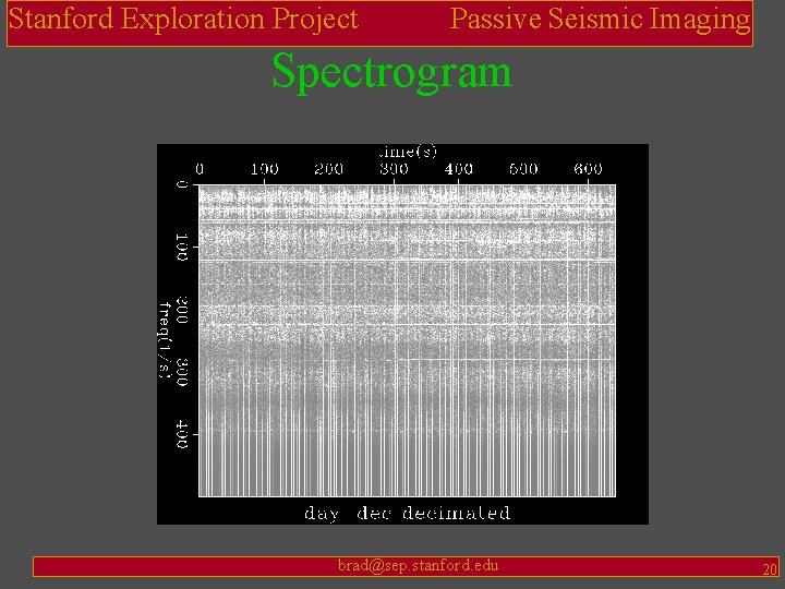 Stanford Exploration Project Passive Seismic Imaging Spectrogram brad@sep. stanford. edu 20 