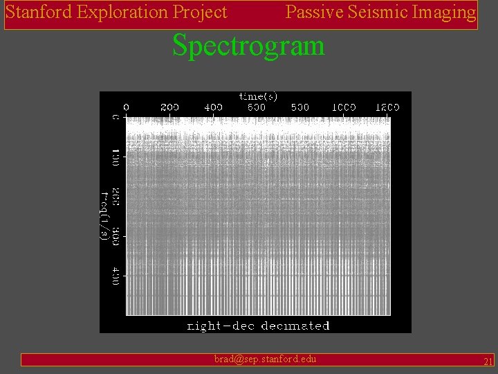 Stanford Exploration Project Passive Seismic Imaging Spectrogram brad@sep. stanford. edu 21 