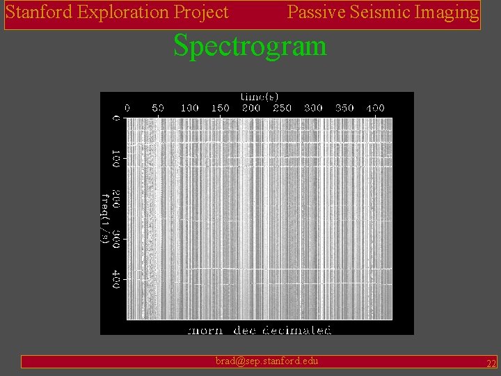 Stanford Exploration Project Passive Seismic Imaging Spectrogram brad@sep. stanford. edu 22 