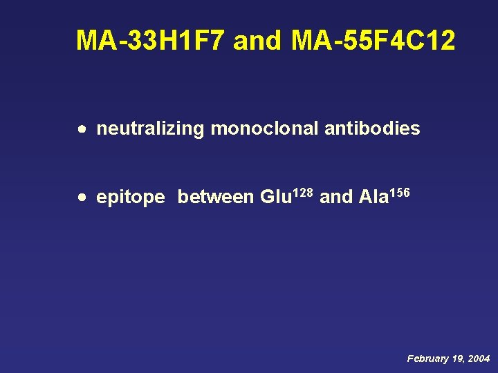 MA-33 H 1 F 7 and MA-55 F 4 C 12 neutralizing monoclonal antibodies