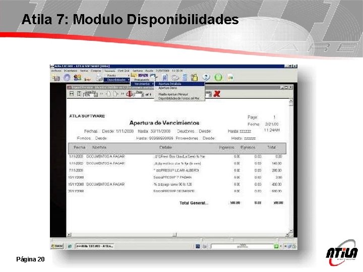 Atila 7: Modulo Disponibilidades Página 20 