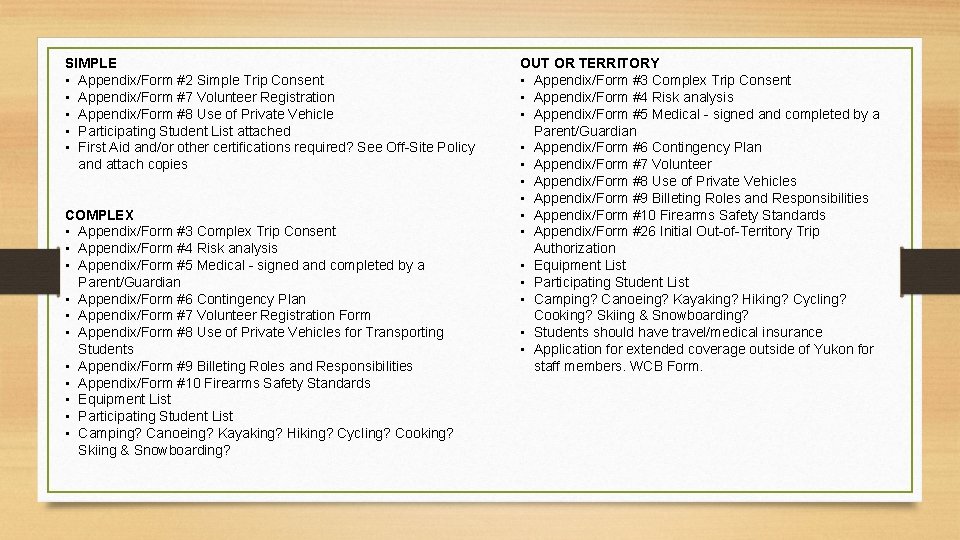 SIMPLE • Appendix/Form #2 Simple Trip Consent • Appendix/Form #7 Volunteer Registration • Appendix/Form