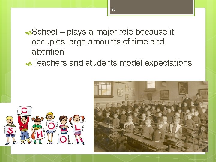 32 School – plays a major role because it occupies large amounts of time 32 School – plays a major role because it occupies large amounts of time