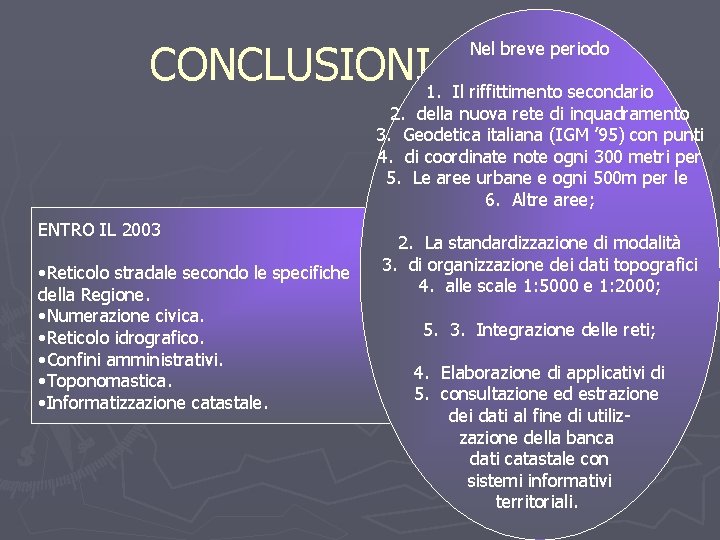 CONCLUSIONI 1. Il riffittimento secondario Nel breve periodo 2. della nuova rete di inquadramento