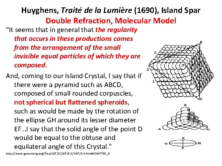 Huyghens, Traité de la Lumière (1690), Island Spar Double Refraction, Molecular Model “It seems Huyghens, Traité de la Lumière (1690), Island Spar Double Refraction, Molecular Model “It seems
