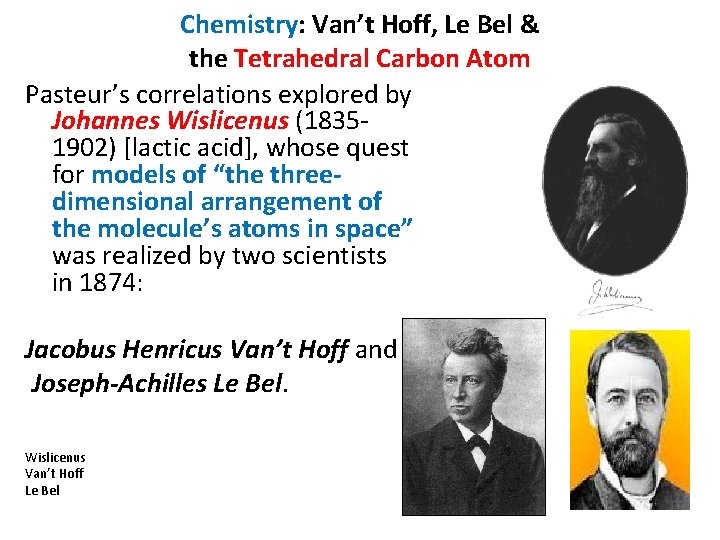 Chemistry: Van’t Hoff, Le Bel & the Tetrahedral Carbon Atom Pasteur’s correlations explored by Chemistry: Van’t Hoff, Le Bel & the Tetrahedral Carbon Atom Pasteur’s correlations explored by