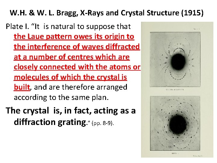 W. H. & W. L. Bragg, X-Rays and Crystal Structure (1915) Plate I. “It W. H. & W. L. Bragg, X-Rays and Crystal Structure (1915) Plate I. “It