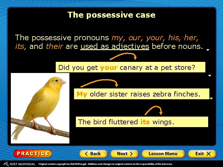 The possessive case The possessive pronouns my, our, your, his, her, its, and their The possessive case The possessive pronouns my, our, your, his, her, its, and their