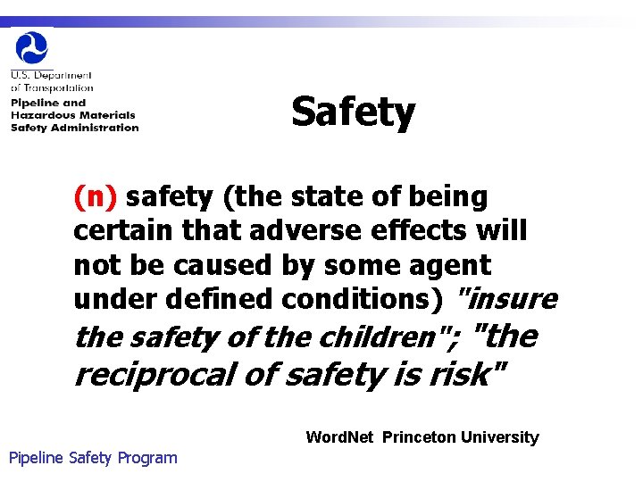 Safety (n) safety (the state of being certain that adverse effects will not be