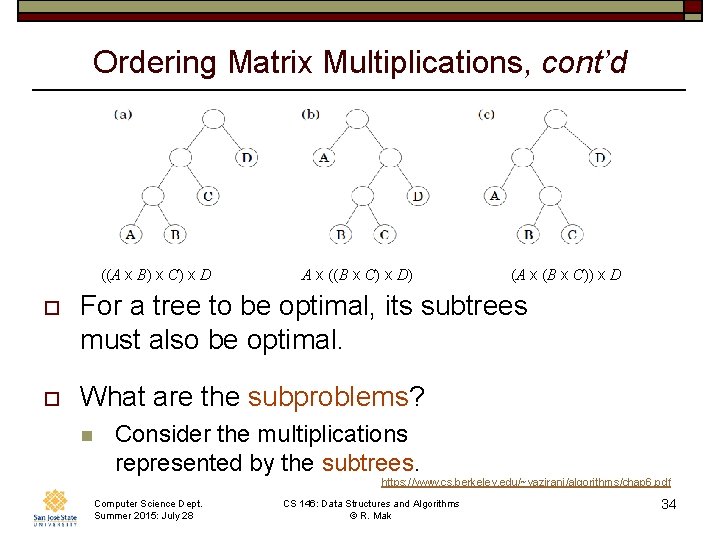 Ordering Matrix Multiplications, cont’d ((A x B) x C) x D A x ((B Ordering Matrix Multiplications, cont’d ((A x B) x C) x D A x ((B