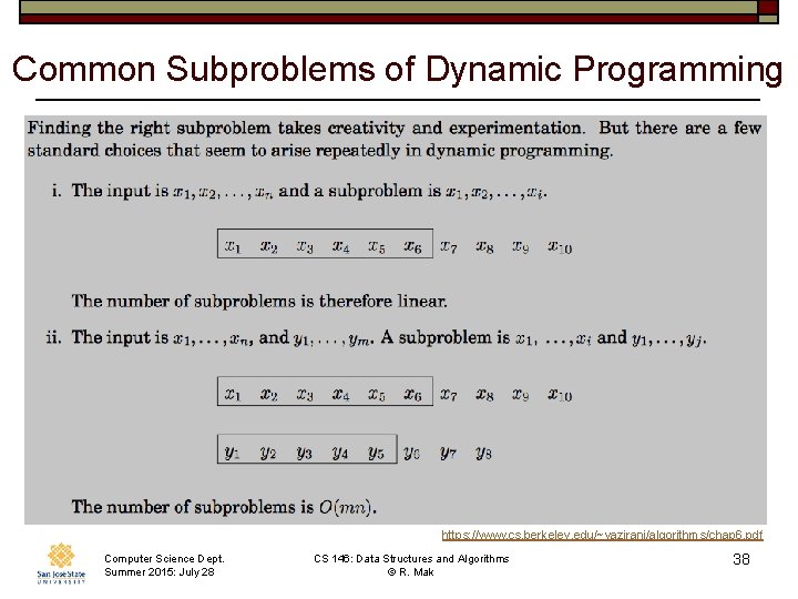 Common Subproblems of Dynamic Programming https: //www. cs. berkeley. edu/~vazirani/algorithms/chap 6. pdf Computer Science Common Subproblems of Dynamic Programming https: //www. cs. berkeley. edu/~vazirani/algorithms/chap 6. pdf Computer Science
