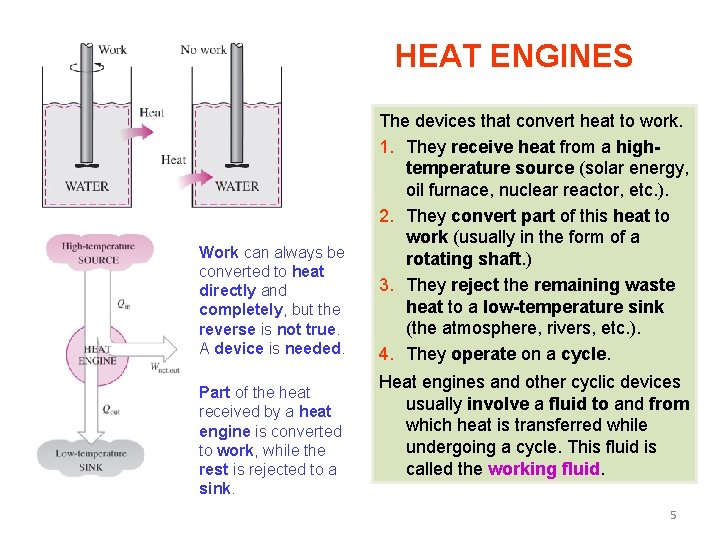 HEAT ENGINES Work can always be converted to heat directly and completely, but the