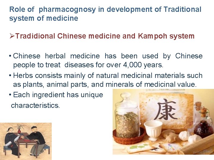Role of pharmacognosy in development of Traditional system of medicine ØTradidional Chinese medicine and