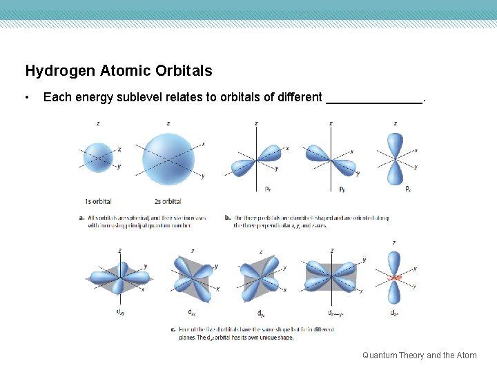 Hydrogen Atomic Orbitals • Each energy sublevel relates to orbitals of different _______. Quantum