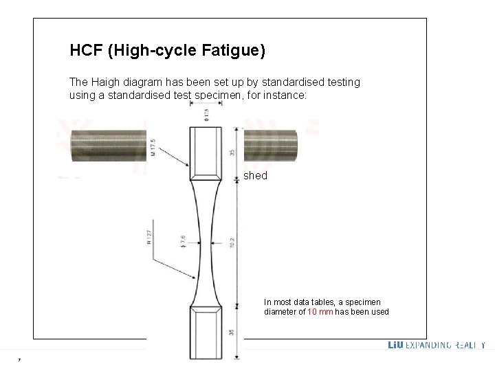 HCF (High-cycle Fatigue) The Haigh diagram has been set up by standardised testing using