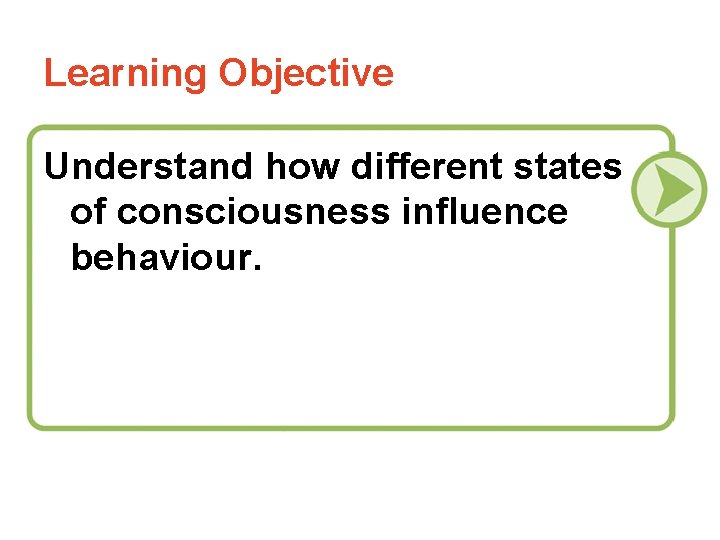 Learning Objective Understand how different states of consciousness influence behaviour. 