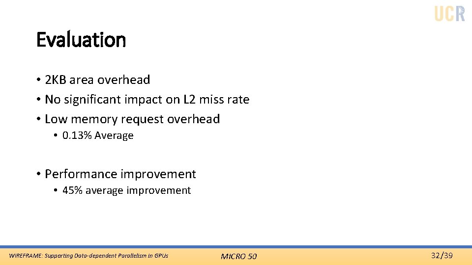 Evaluation • 2 KB area overhead • No significant impact on L 2 miss