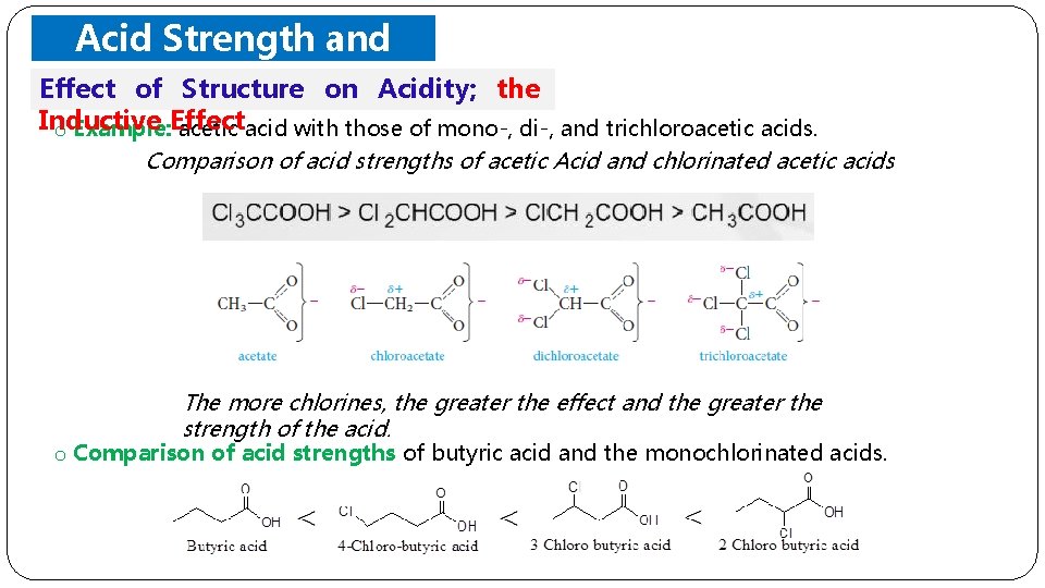 Acid Strength and Effect of. Structure on Acidity; the Inductive o Example: Effect acetic