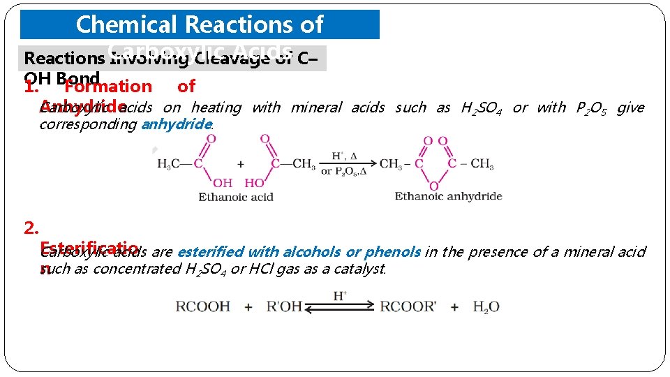 Chemical Reactions of Acids Reactions Carboxylic Involving Cleavage of C– OH 1. Bond Formation