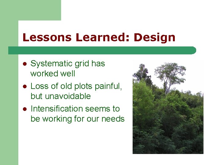 Lessons Learned: Design l l l Systematic grid has worked well Loss of old Lessons Learned: Design l l l Systematic grid has worked well Loss of old