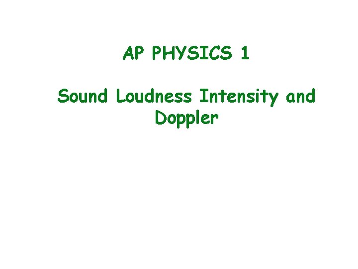 AP PHYSICS 1 Sound Loudness Intensity and Doppler 