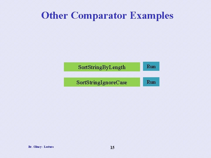 Other Comparator Examples Dr. Clincy - Lecture Sort. String. By. Length Run Sort. String.