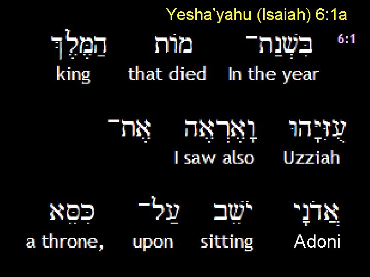 Yesha’yahu (Isaiah) 6: 1 a ADONI Adoni 